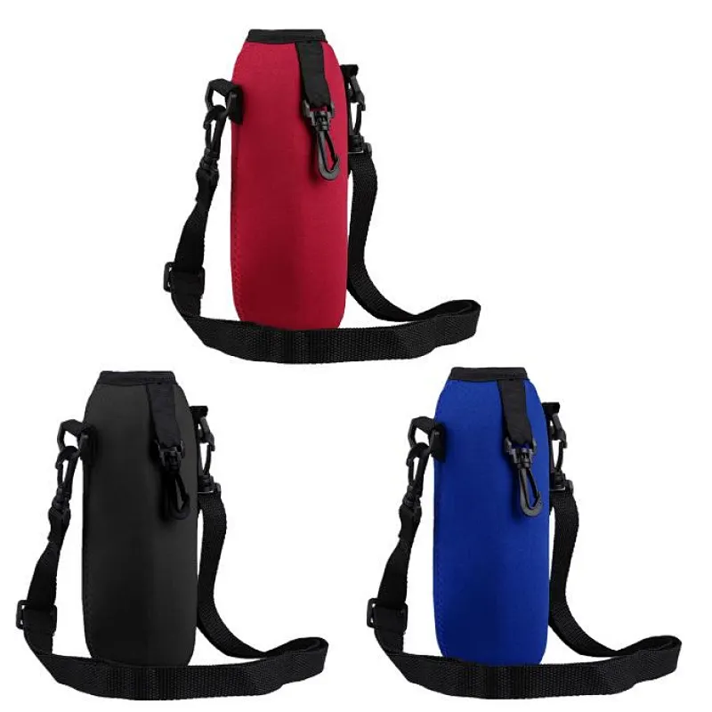 Factory Wholesale Sublimation Neoprene bottle sleeve with detachable carry strap adjusts
