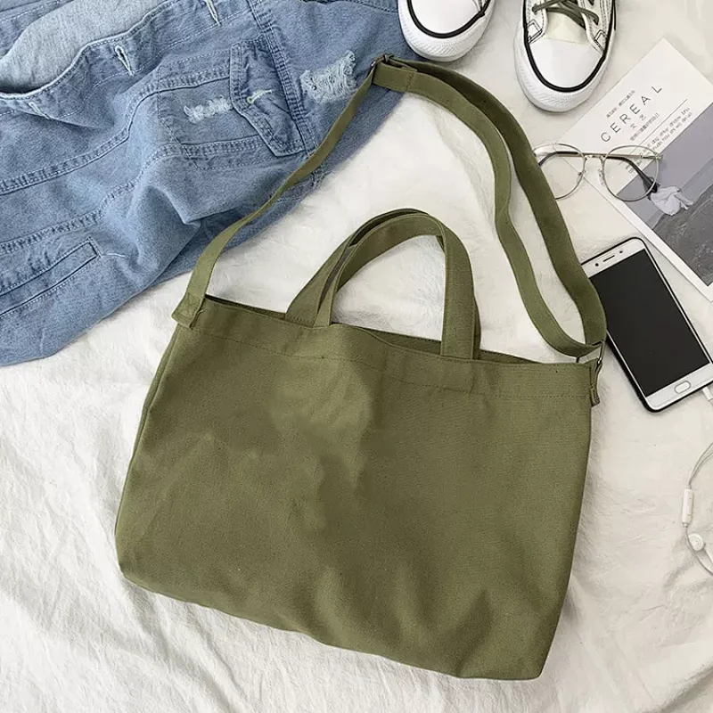 Custom Large Fashion Cross Body Cotton Shoulder Bag Canvas Tote Bag Messenger Canvas Bag with inside pocket