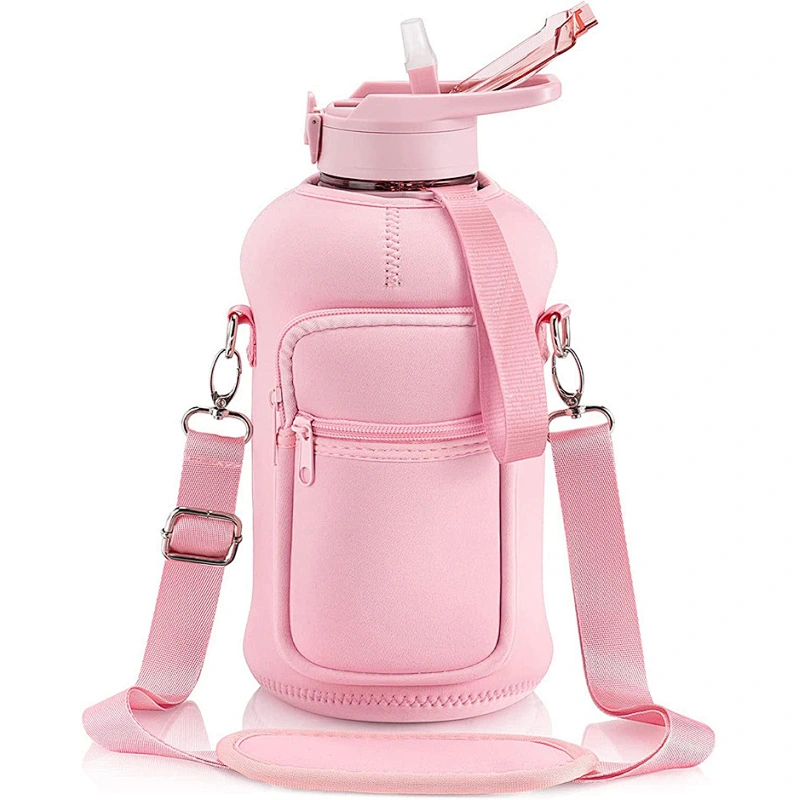 Factory Wholesale Sublimation Neoprene bottle sleeve with stash pockets and detachable carry strap a