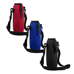 Factory Wholesale Sublimation Neoprene bottle sleeve with detachable carry strap adjusts