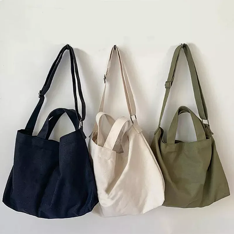 Custom Large Fashion Cross Body Cotton Shoulder Bag Canvas Tote Bag Messenger Canvas Bag with inside pocket