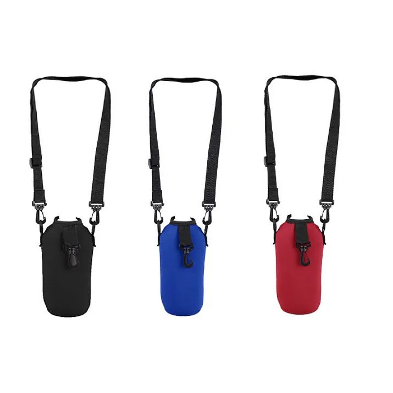 Factory Wholesale Sublimation Neoprene bottle sleeve with detachable carry strap adjusts