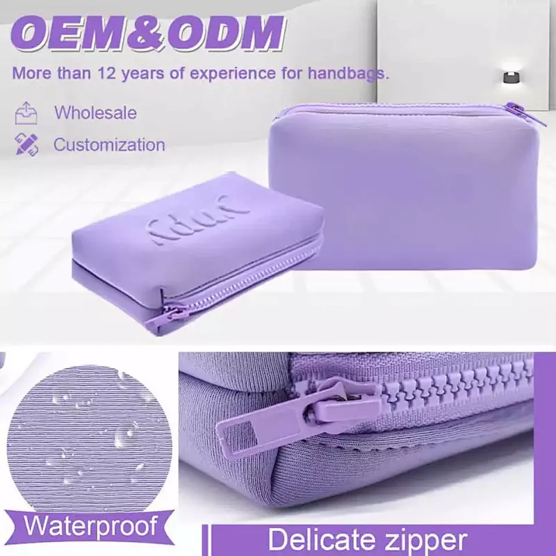 Whosale small handbags custom zipper cosmetic purse case neoprene travel organizer bag mini makeup pouch