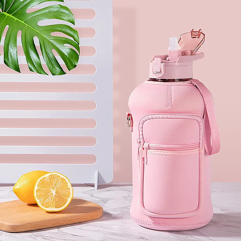 Factory Wholesale Sublimation Neoprene bottle sleeve with stash pockets and detachable carry strap a