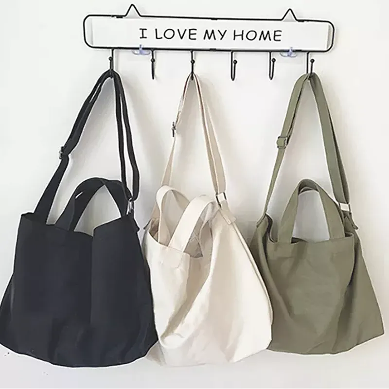 Custom Large Fashion Cross Body Cotton Shoulder Bag Canvas Tote Bag Messenger Canvas Bag with inside pocket