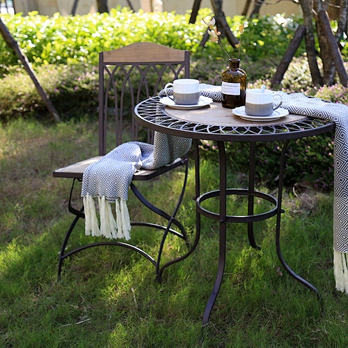 Metal Wood Table Chair Set