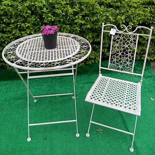 Antique Wrought Iron Folding Dining Table Chair Set Furniture Set