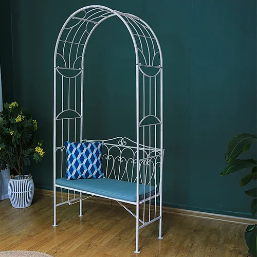 metal wrought iron  arch with bench fancy elegant nice decor garden