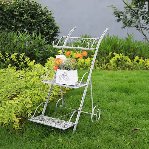 3-Tier Iron Flower Pot Plant Stand with Wheel