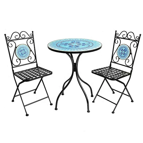 High Quality Mosaic Stone Dining Bistro Set With Foldable Table and Two Chairs mosaic table set