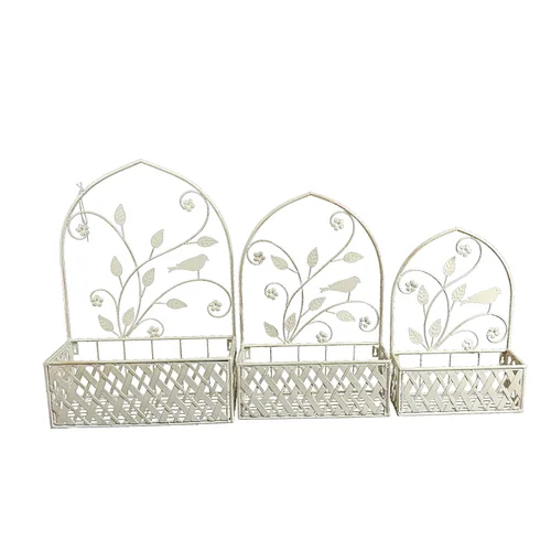 S/3 Cheap Unique Decorative White Metal Wall Planter Holder and Tool Holder