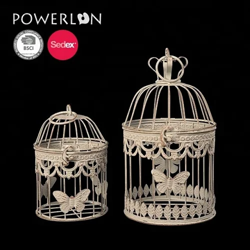 Elegant Patio Decorative Metal s/2 bird Cage Flower Holder Metal Crafts