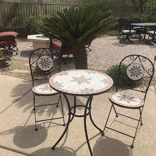 Mosaic Table Top with 2 Chairs Chair Patio Furniture Bistro Table Set