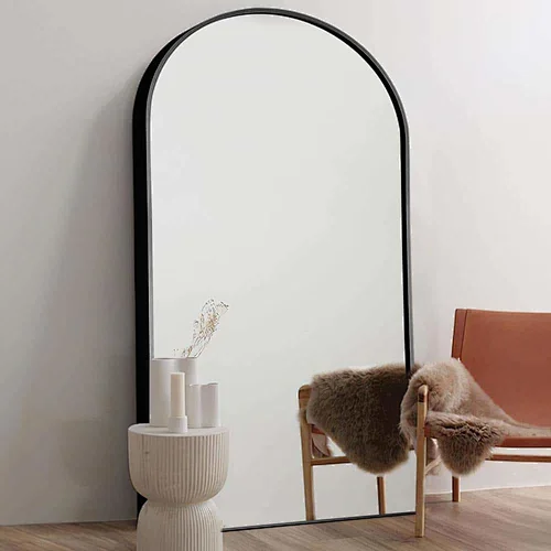 Large Oversize Modern Arch Metal Framed Black Full-Length Leaning Mirror