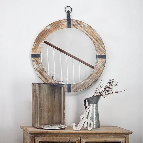 Decorative Wood Round Mirror