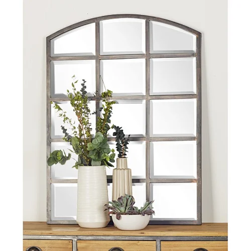 black windowpane arch antique garden mirror