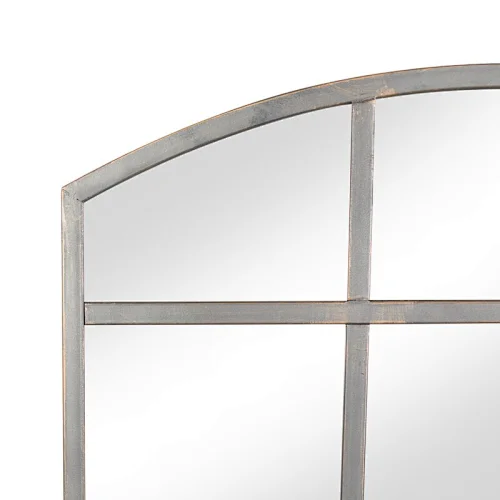 black windowpane arch antique garden mirror