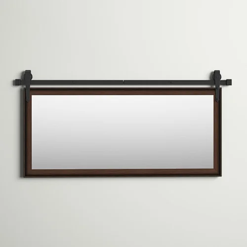 Industrial Design Rectangle Brown Wood Wooden Metal Mirror