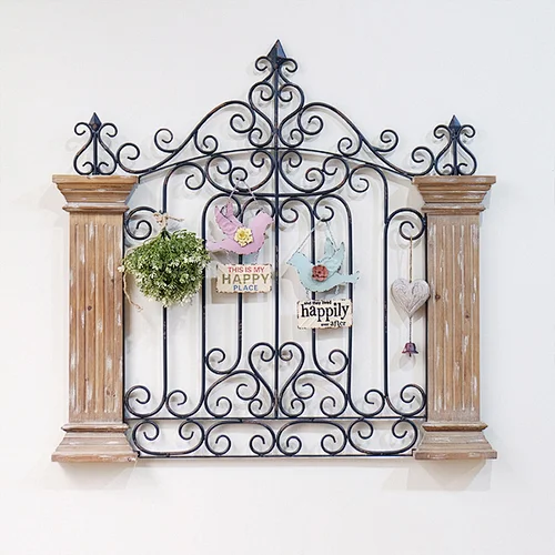 Retro Country Solid Wood Metal Wall Decoration Display Balcony Wall Hanging Decor Display