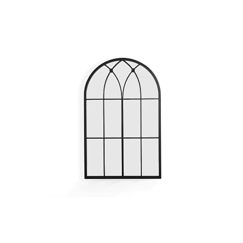 black windowpane arch antique garden mirror