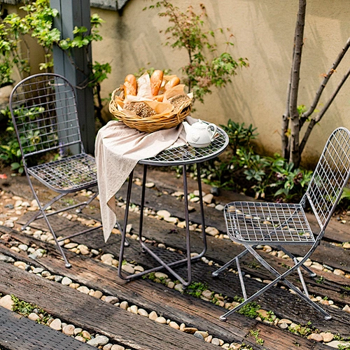 Mesh Design Steel Outdoor Table Chair 3 pcs Garden Furniture Patio Bistro Set