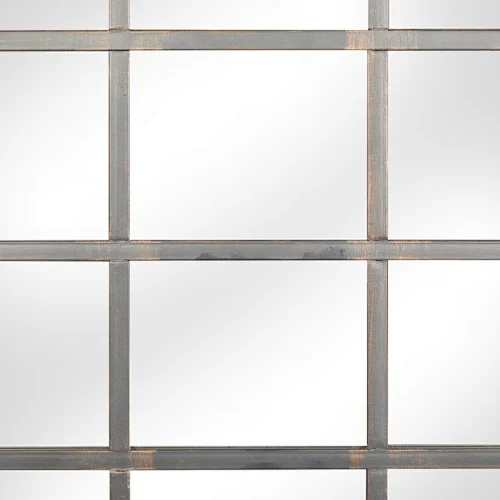 black windowpane arch antique garden mirror