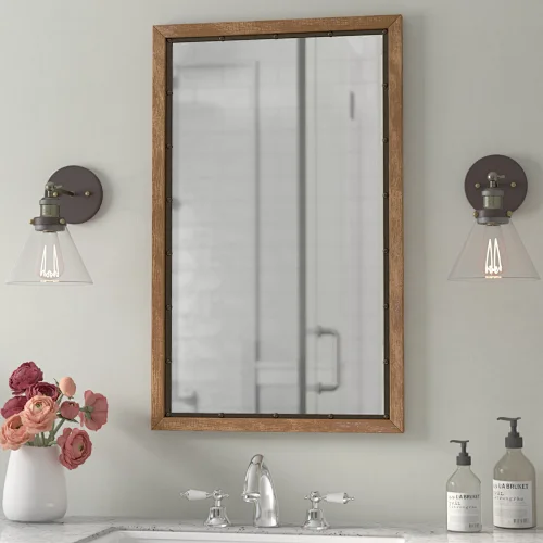 Wood Metal Rectangular Distressed Chestnut Wood Mirror