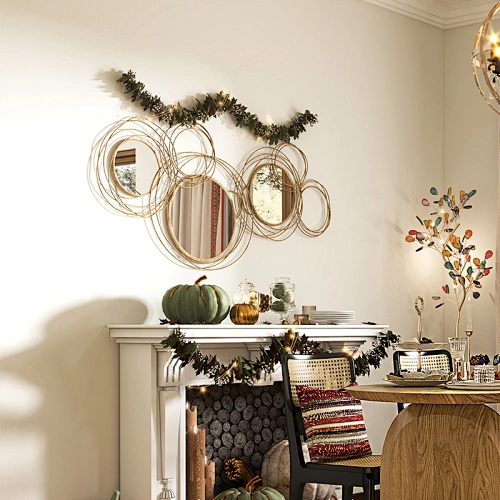 3D Overlapping 4 Circle Rings Metal Decor Wall Mirror