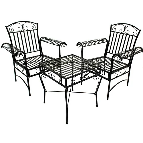 Patio Porch Furniture Sets 3 Pieces Black Metal Iron Bistro Set Outdoor Garden Table and 2 Chairs