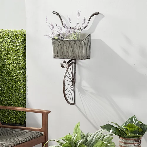 Metal Wall Planter Solid Iron Galvanized Metal Planter and Iron Bicycle Frame