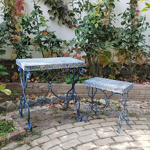 Vintage Outdoor Patio Bistro Dining Rectangle Iron Metal Mesh Table Weather Resistant Convensation Table