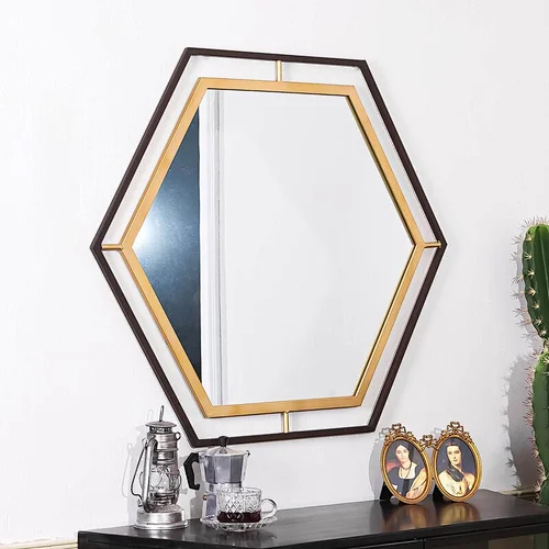 Decorative Modern Geometric Decor Entryway Wall Mirror Metal Frame Hexagon Wall Mirror