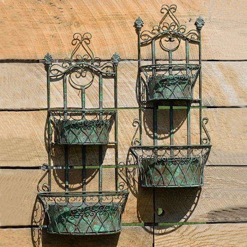 2 Piece Iron Wall Planter Set  2 Hanging Antique Planter Holder