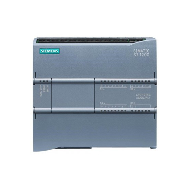 SIMATIC S7-1200, CPU 1214C, COMPACT CPU, AC/DC/RLY, ONBOARD I/O: 14 DI 24V DC; 10 DO RELAY 2A; 2 AI 0 - 10V DC, POWER SUPPLY: AC 85 - 264 V AC AT 47 - 63 HZ, PROGRAM/DATA MEMORY: 100 KB NOTE: !!V14 SP2 PORTAL SOFTWARE IS REQUIRED TO PROGRAM!!