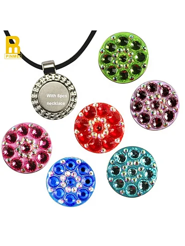 Golf necklace with crystal golf ball marker