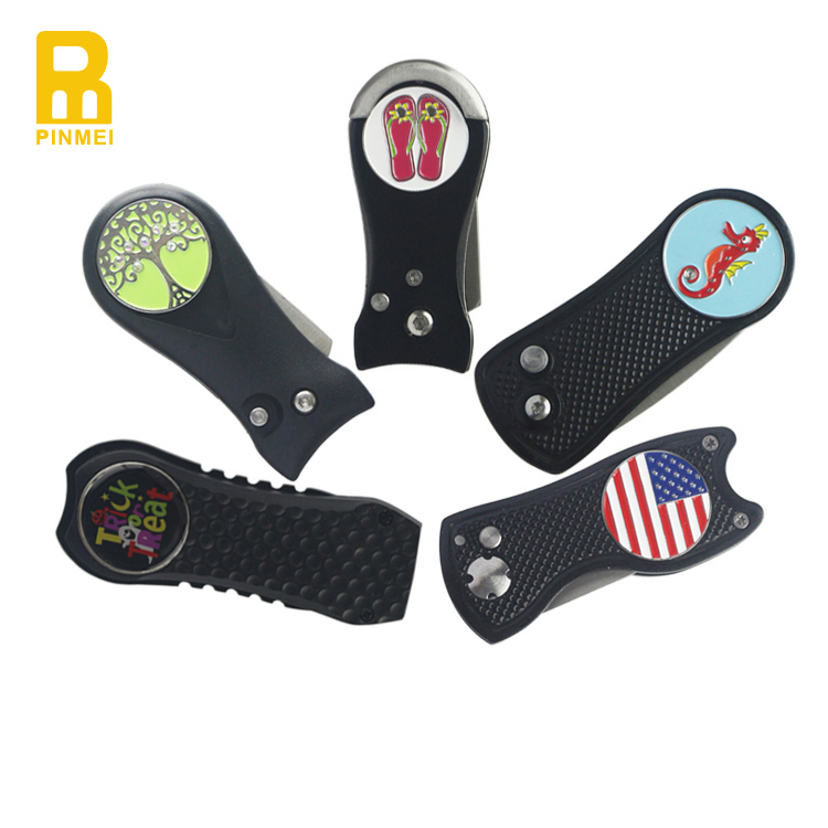 Stainless steel switch blade pitch fork golf retractable divot tool