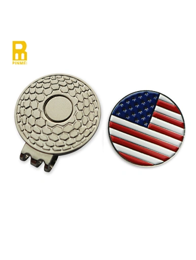 The magnetic golf hat clip ball marker is a practical and convenient accessory for any golfer. The clip attaches easily to the brim of a hat and features a magnet to keep the ball marker in place.