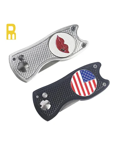 automatic golf divot tool & switch blade golf pitch fork switchblade divot tool with ball marker