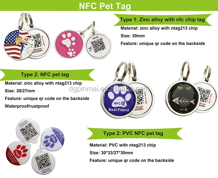 NFC QR code barcode dog tag ID number pet tag Rfid Pet ID Tag