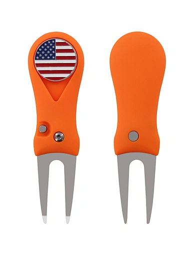 The switchblade golf divot tool is a useful and compact accessory for golf enthusiasts. With its sharp blade and prongs, it can quickly repair divots and ball marks on the greens. The automatic and retractable design makes it easy to use.