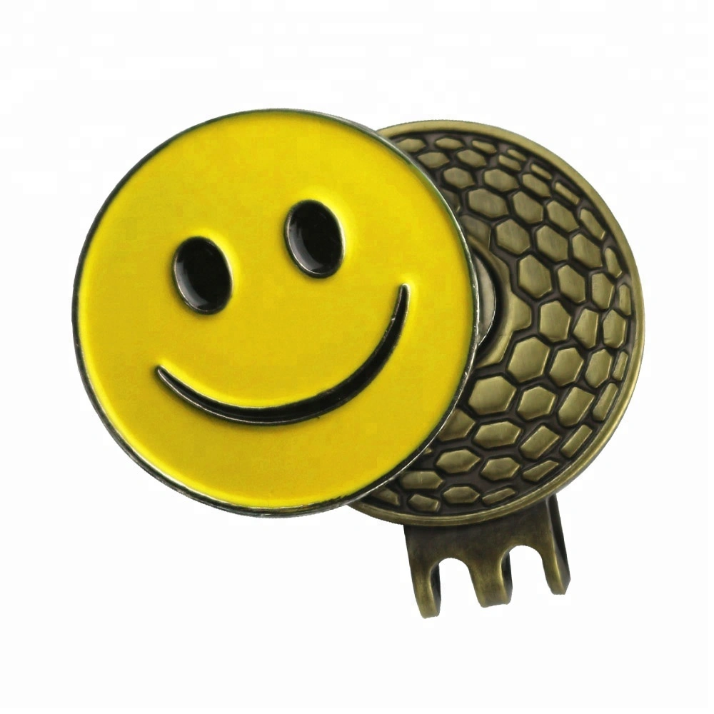 Smile face magnetic cheap custom ball marker wholesale hat clip divot tool