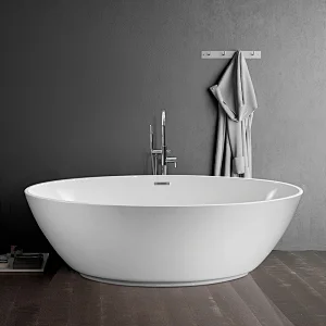 Opitruely Modern Acrylic Deep Soaking Freestanding Oval Bathtub