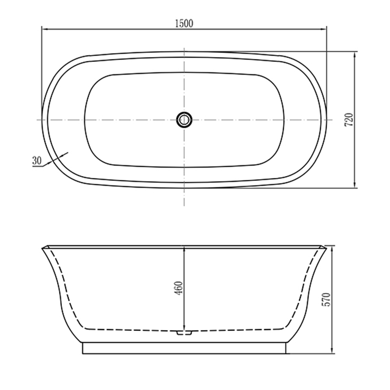 Opitruely Modern 1500mm Shower Acrylic Indoor Bath Tub