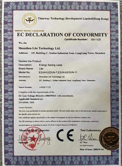 led light ce certificate Shenzhen lite technology limited certificate