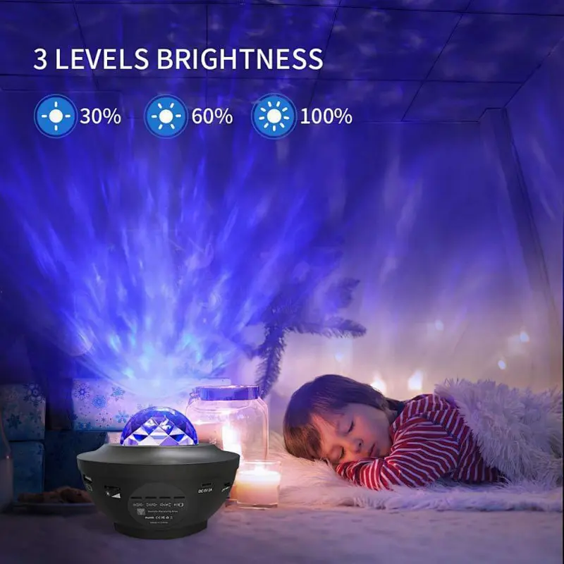 Black white sky star projector with bluetooth speaker