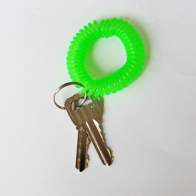 China plastic spring stretch key ring key tag