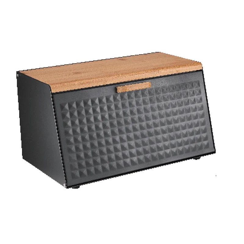 black and wood bread bin
