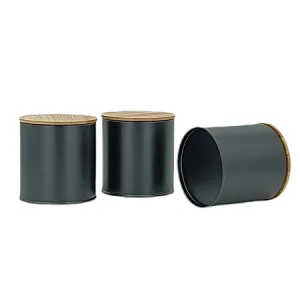 Kitchen Canisters with Bamboo Lids, Airtight Metal Canister Set, Coffee, Sugar, Tea, Flour, Pasta Storage Containers, Kitchen Decor, Set of 3