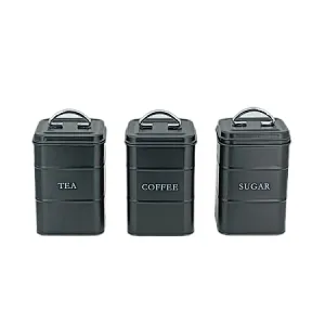 Kitchen Canisters with Bamboo Lids, Airtight Metal Canister Set, Coffee, Sugar, Tea, Flour, Pasta Storage Containers, Kitchen Decor, Set of 3