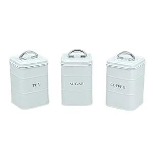 Kitchen Canisters with Bamboo Lids, Airtight Metal Canister Set, Coffee, Sugar, Tea, Flour, Pasta Storage Containers, Kitchen Decor, Set of 3